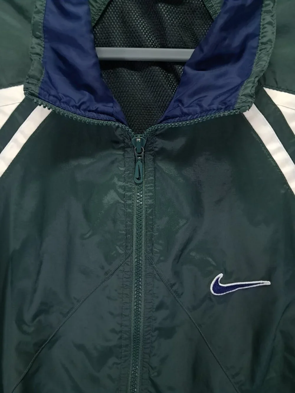 Vintage Nike Windbreaker Men Large Green Blue Mesh Vent Full Zip Swoosh
